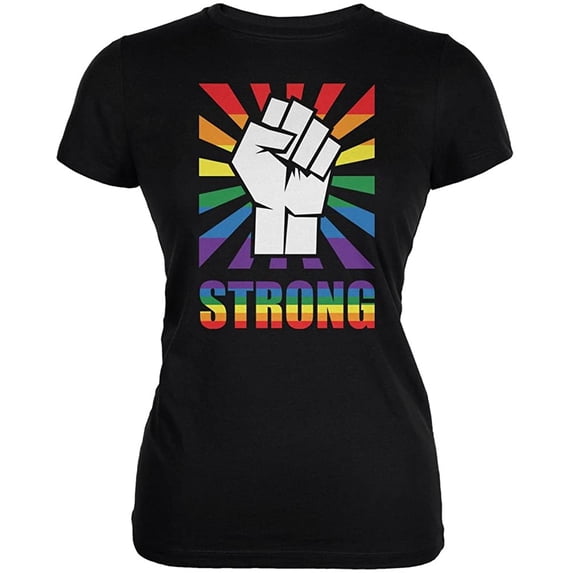 Old Glory LGBT Gay Pride Strong Raised Fist Black Juniors Soft T-Shirt