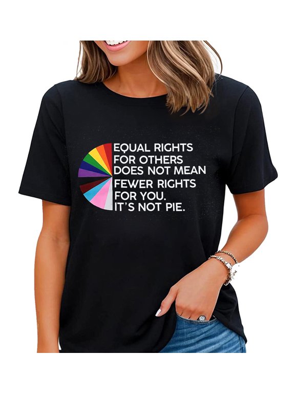 LGBT Gay Pride Shirts Women LGBTQ Equality Shirts Love Wins Rainbow Letter Print Tee Tops Black Small
