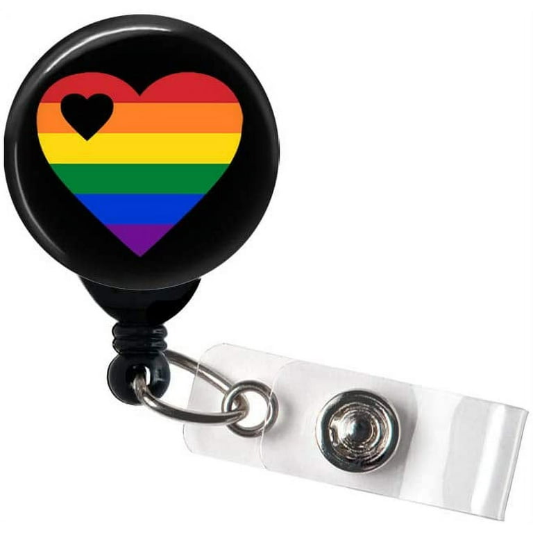 LGBT Heart Pride Rainbow Flag - Retractable Badge Reel With Swivel