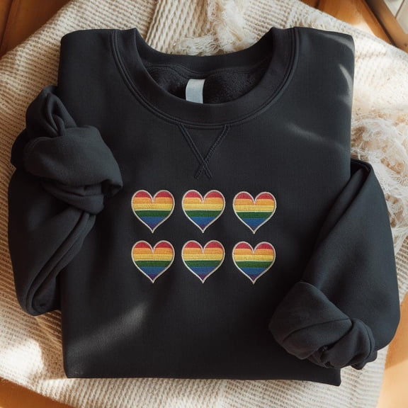 LGBT Heart Rainbow Embroidered Sweatshirt, Rainbow Shirt, Gay Shirt, Lesbian Shirt, Pride Shirt, LGBT Shirt, Embroidered Rainbow Pride Shirt