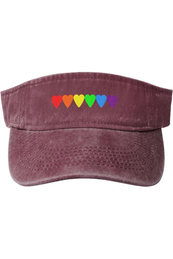 LGBT Heart Sport Sun Visor Hat for Women Men Adjustable Washed Cotton Ball Caps Empty Top Baseball Caps,Black