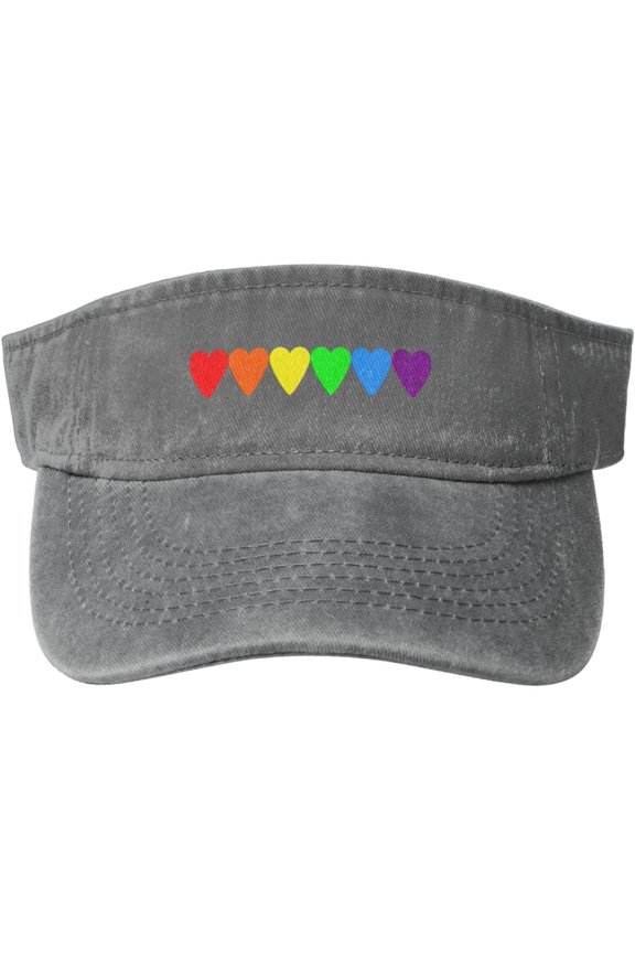 LGBT Heart Sport Sun Visor Hat for Women Men Adjustable Washed Cotton Ball Caps Empty Top Baseball Caps,Black