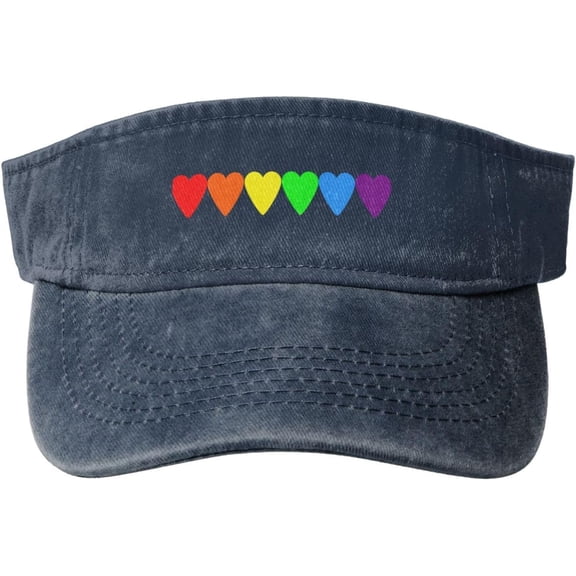 LGBT Heart Sport Sun Visor Hat for Women Men Adjustable Washed Cotton Ball Caps Empty Top Baseball Caps,Black