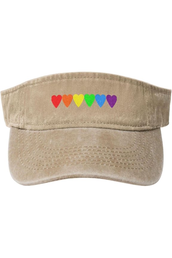 LGBT Heart Sport Sun Visor Hat for Women Men Adjustable Washed Cotton Ball Caps Empty Top Baseball Caps,Black