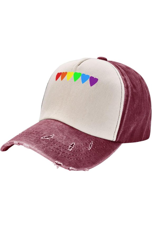 LGBT Heart Vintage Distressed Baseabll Cap Cotton Soft Dad Hat Adjustable Ripped Ball Caps for Women Men,Dark Red