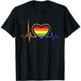 thumbnail image 1 of LGBT Heartbeat Pride EKG Rainbow Flag Heart Gay Lesbian Love T-Shirt, 1 of 4