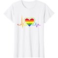 thumbnail image 1 of LGBT Heartbeat Pride Rainbow Flag Heart Lesbian Love Gift T-Shirt, 1 of 3