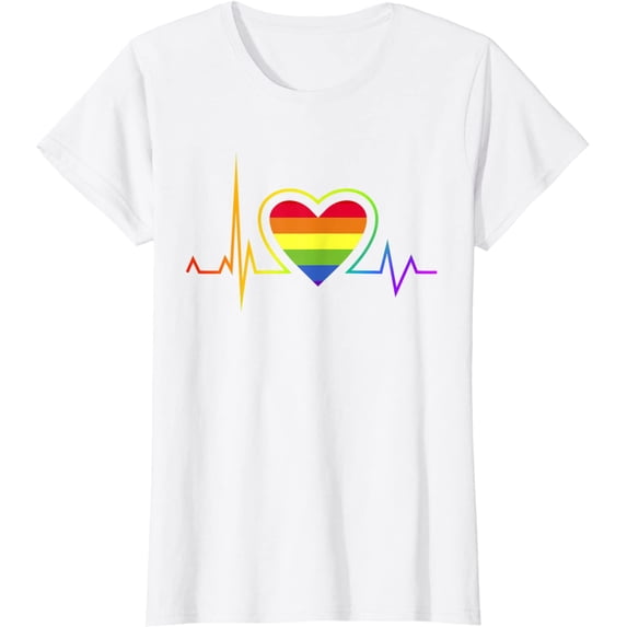LGBT Heartbeat Pride Rainbow Flag Heart Lesbian Love Gift T-Shirt