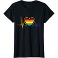 thumbnail image 1 of LGBT Heartbeat Pride Rainbow Flag Heart Lesbian Love Gift T-Shirt, 1 of 3