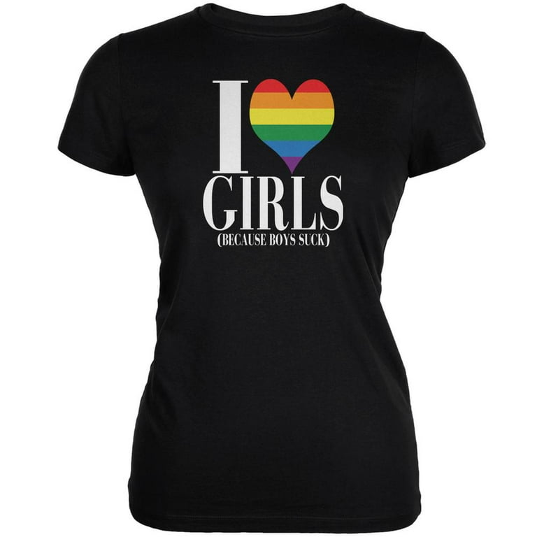 LGBT I Heart Girls Boys Suck Funny Black Juniors Soft T-Shirt - Small 