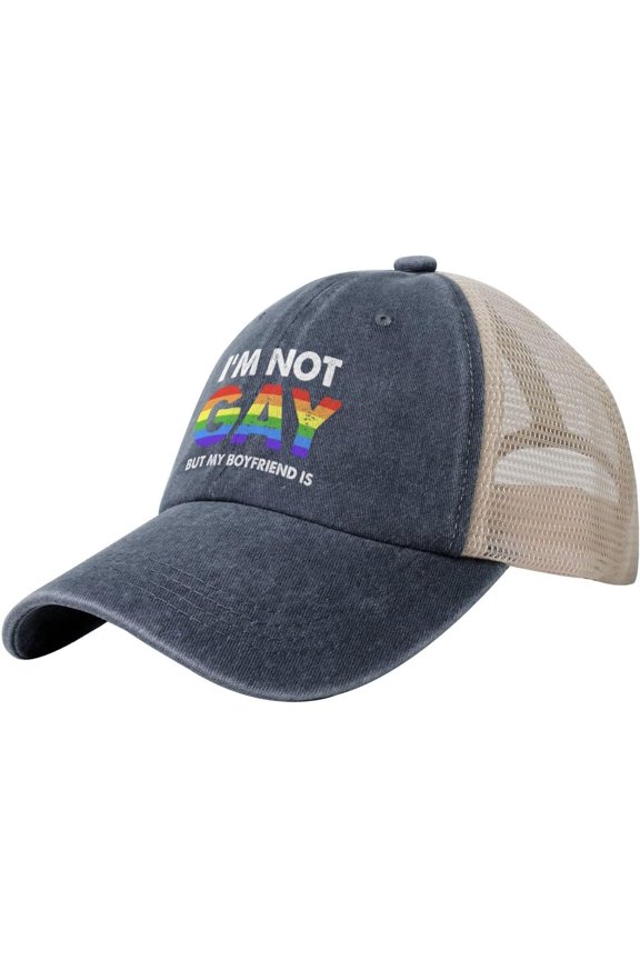LGBT I'm Not Gay But My Boyfriend is Funny Dad Hats for Men Women Mesh Trucker Hat Adjustable Baseball Cap,Black