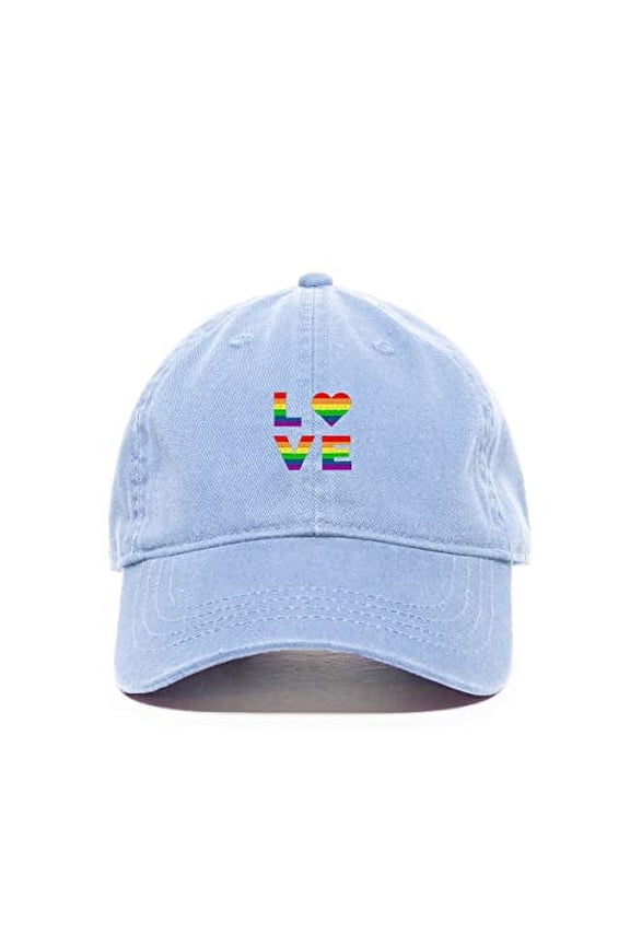LGBT Love Baseball Cap Embroidered Cotton Adjustable Dad Hat Light Blue