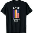 thumbnail image 1 of LGBT Love Conquers Hate USA Flag Short Sleeve Round Neck Black T-shirt, 1 of 5