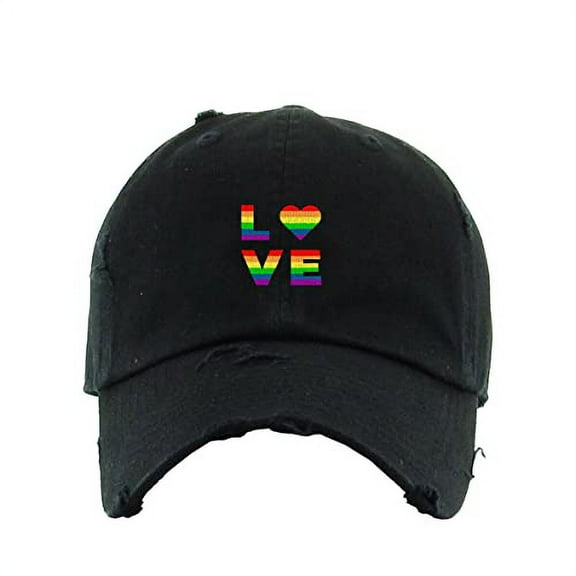 LGBT Love Vintage Baseball Cap Embroidered Cotton Adjustable Distressed Dad Hat Black
