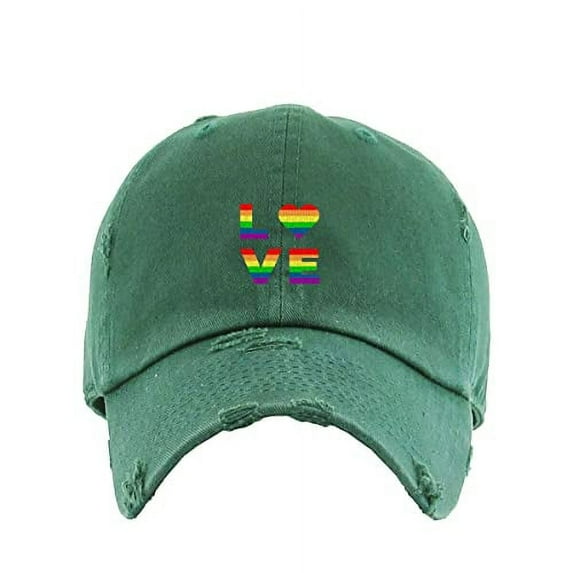LGBT Love Vintage Baseball Cap Embroidered Cotton Adjustable Distressed Dad Hat Hunter Green