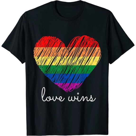 LGBT Love Wins Shirt Women Men Rainbows Heart Shirts Funny Summer Graphic Tops Short Sleeve Casual Tee GiftS Black Medium