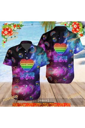 LGBT Neon Lights Love Is Love Space Galaxy Aloha Funny Hawaiian Shirt