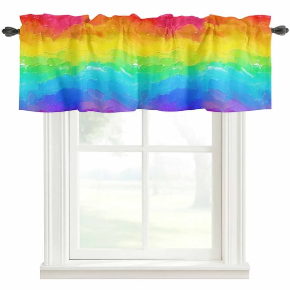 LGBT Ombre Rainbow Window Valance Curtain Oil Painting Art Rod Pocket Short Curtain for Living Room, Bedroom & Kitchen Window Decor 42x12in
