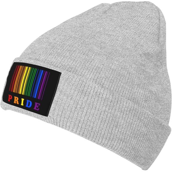 LGBT Pride Barcode Knit Beanie Winter Hats for Men and Women Knitted Cuffed Skull Cap Acrylic Daily Beanie Hat