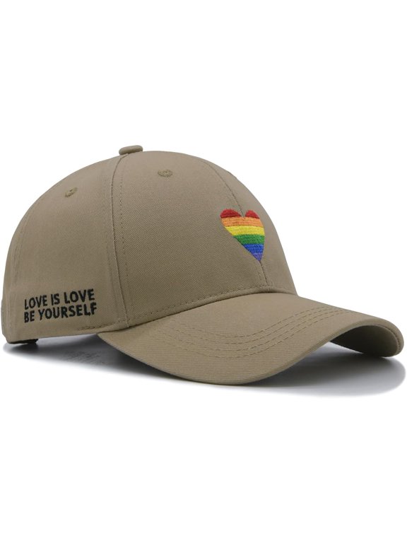 LGBT Pride Baseball Hat, Embroidered Rainbow Heart Hat, Adjustable Gay Lesbian Love Cap for Men Women