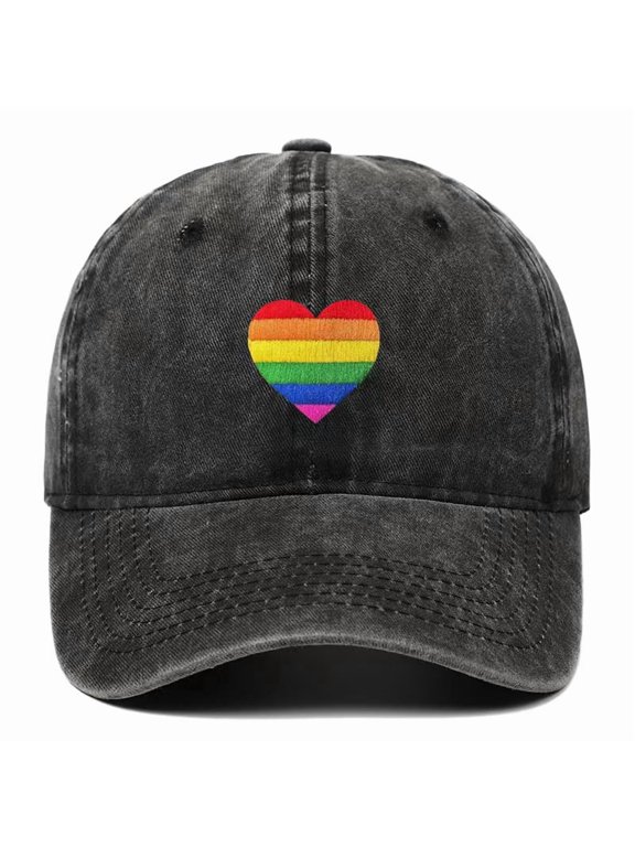 LGBT Pride Hat, Embroidered Rainbow Heart Hat, Adjustable Gay Lesbian Love Baseball Cap for Men Women