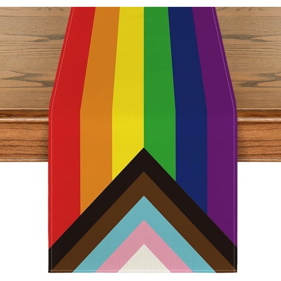 LGBT Pride Heart Table Runner, Pride Day Holiday Kitchen Dining Table Decoration for Home Party Decor 13x36 Inch