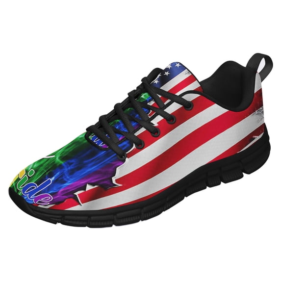 LGBT Pride Love Is Love American Us Flag Shoes for Men Women Running Shoes Lightweight Walking Sneakers Mesh Athletic Sport Shoes Black Size 9.5
