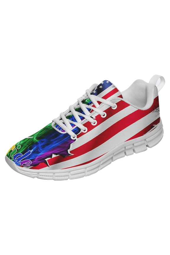 LGBT Pride Love Is Love American Us Flag Shoes for Men Women Running Shoes Lightweight Walking Sneakers Mesh Athletic Sport Shoes White Size 3.5
