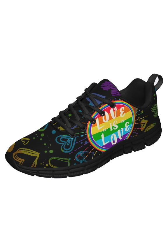 LGBT Pride Love Is Love Shoes for Men Women Running Sneakers Breathable Casual Sport Tennis Shoes Gift for Him Her Black Size 10