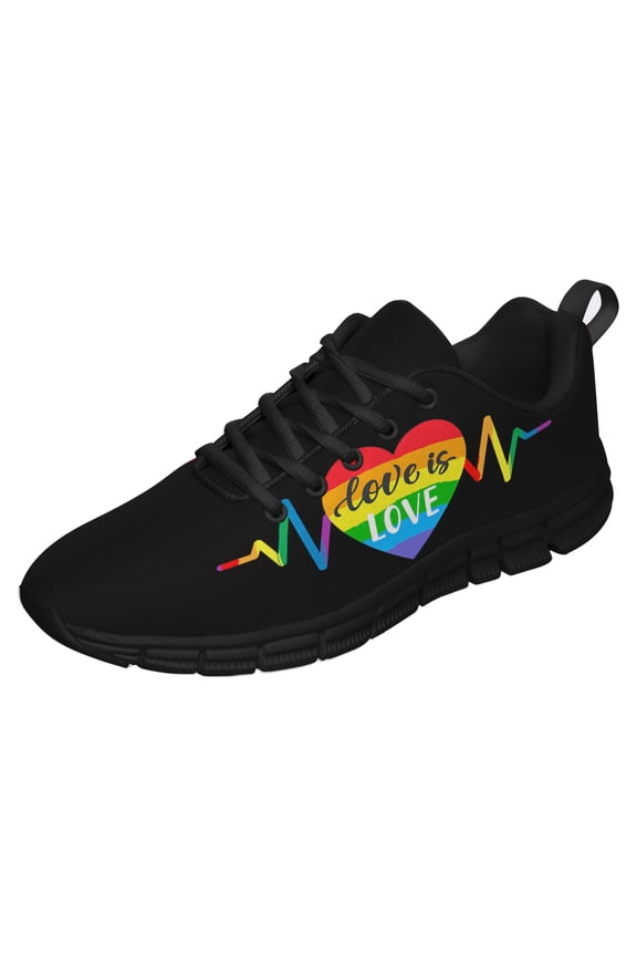 LGBT Pride Love Is Love Shoes for Men Women Running Sneakers Breathable Casual Sport Tennis Shoes Gift for Him Her Black Size 12
