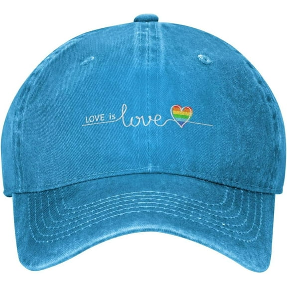 LGBT Pride Love is Love Distressed Adjustable Washed Denim Mens Dad Trucker Hat Baseball Ball Cap for Men