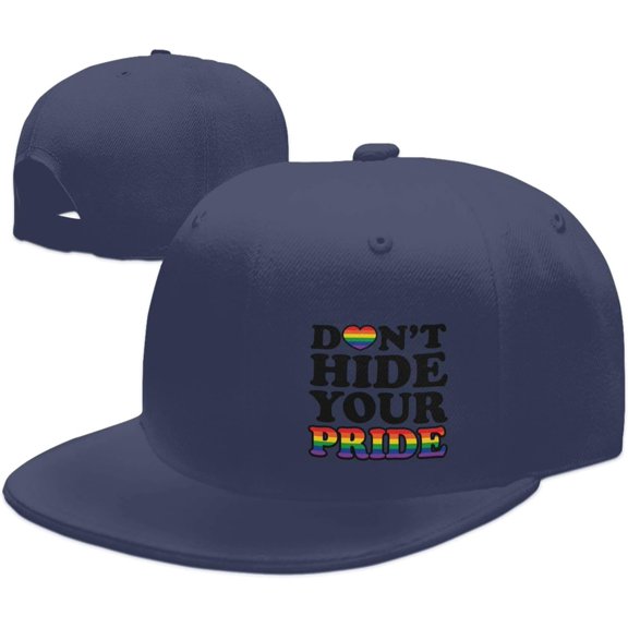 LGBT Pride Month Hat Don't Hide Your Pride Flat Bill Brim Hat Gay Pride Lesbian Love Cap for Men Women Black
