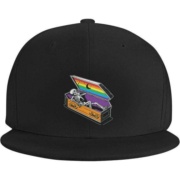 LGBT Pride Month Hat Funny LGBT Pride Skeleton Flat Bill Brim Hat Gay Pride Lesbian Love Cap for Men Women Black