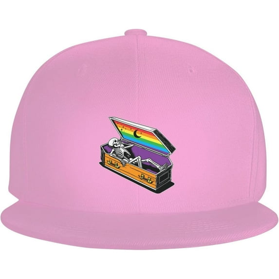 LGBT Pride Month Hat Funny LGBT Pride Skeleton Flat Bill Brim Hat Gay Pride Lesbian Love Cap for Men Women Black