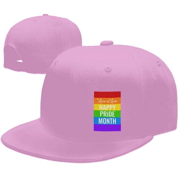 LGBT Pride Month Hat Happy Pride Month Flat Bill Brim Hat Gay Pride Lesbian Love Cap for Men Women Black