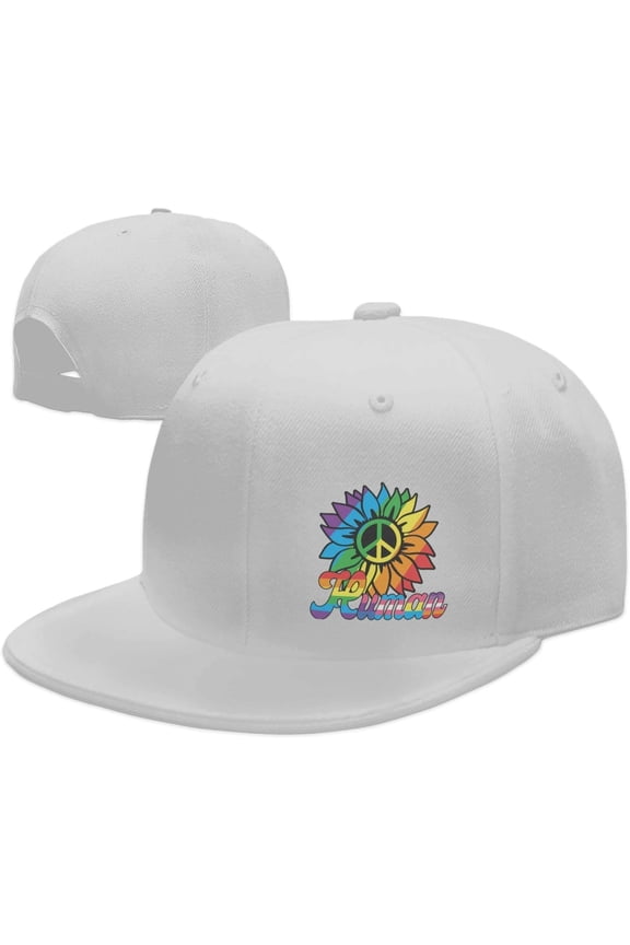 LGBT Pride Month Hat Human Sunflower Rainbow Flat Bill Brim Hat Gay Pride Lesbian Love Cap for Men Women Black