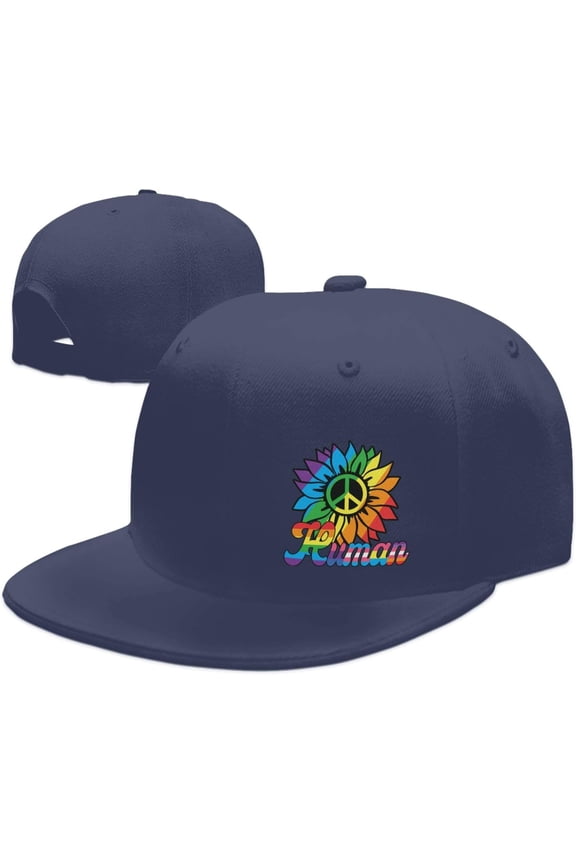 LGBT Pride Month Hat Human Sunflower Rainbow Flat Bill Brim Hat Gay Pride Lesbian Love Cap for Men Women Black
