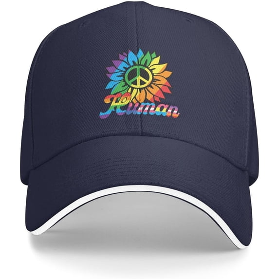 LGBT Pride Month Hat Human Sunflower Rainbow Hat Gay Pride Lesbian Love Cap for Men Women Black