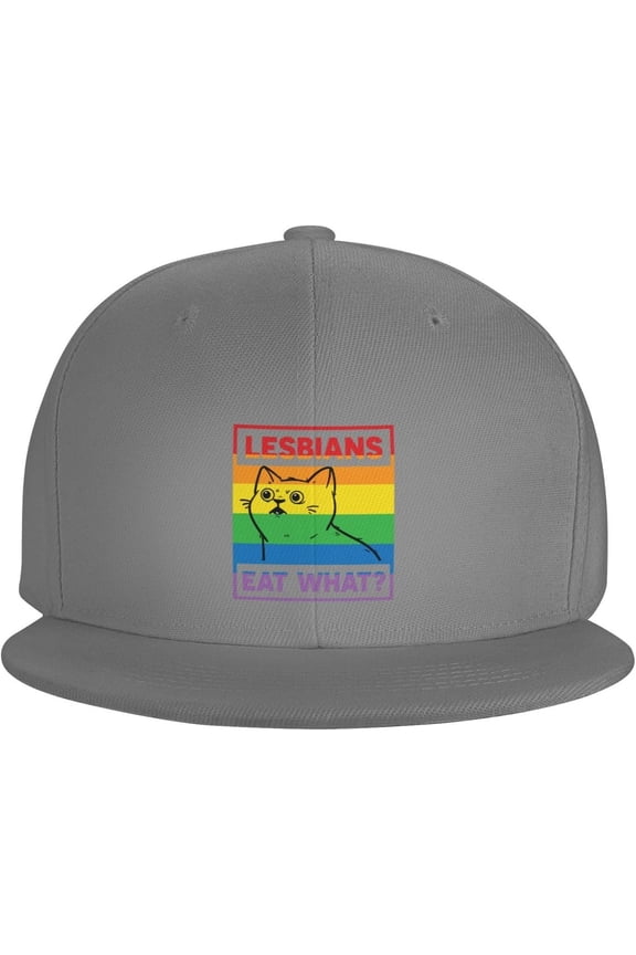 LGBT Pride Month Hat Lesbian Cat Eat What Flat Bill Brim Hat Gay Pride Lesbian Love Cap for Men Women Black