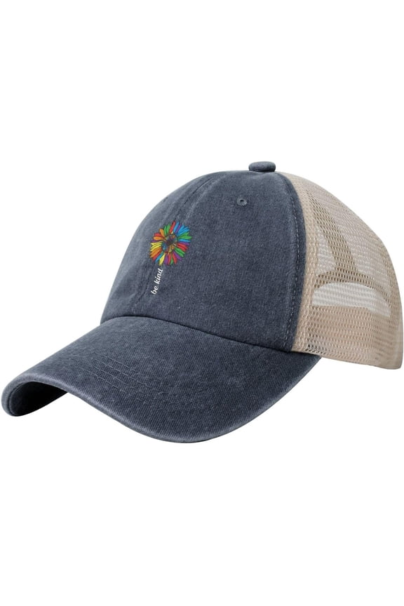 LGBT Pride Month Mesh Hat Be Kind Rainbow Sunflower Hat Gay Pride Lesbian Love Cap for Men Women Black