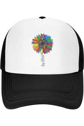 LGBT Pride Month Mesh Hat Be Kind Rainbow Sunflower Trucker Hat Gay Pride Lesbian Love Cap for Men Women Black