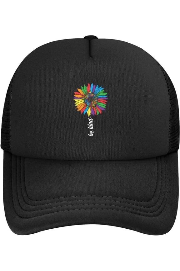 LGBT Pride Month Mesh Hat Be Kind Rainbow Sunflower Trucker Hatgay Pride Lesbian Love Cap for Men Women Black