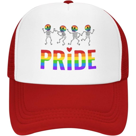 LGBT Pride Month Mesh Hat Cute Skeleton Trucker Hat Gay Pride Lesbian Love Cap for Men Women Black