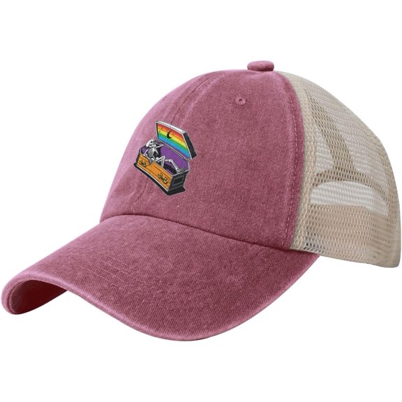 LGBT Pride Month Mesh Hat Funny LGBT Pride Skeleton Hat Gay Pride Lesbian Love Cap for Men Women Black