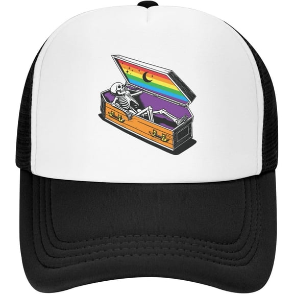 LGBT Pride Month Mesh Hat Funny LGBT Pride Skeleton Trucker Hat Gay Pride Lesbian Love Cap for Men Women Black