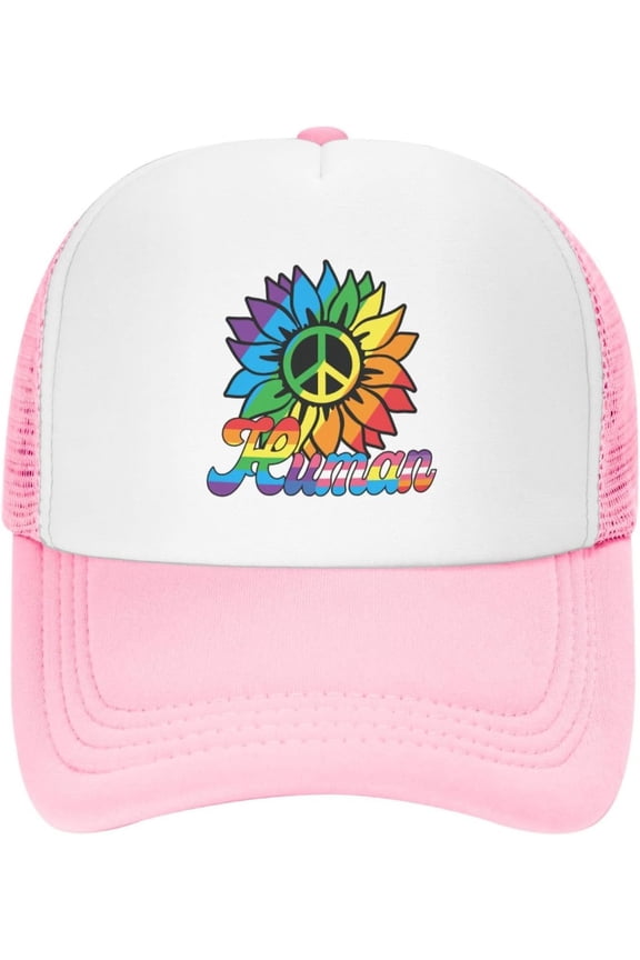 LGBT Pride Month Mesh Hat Human Sunflower Rainbow Trucker Hat Gay Pride Lesbian Love Cap for Men Women Black