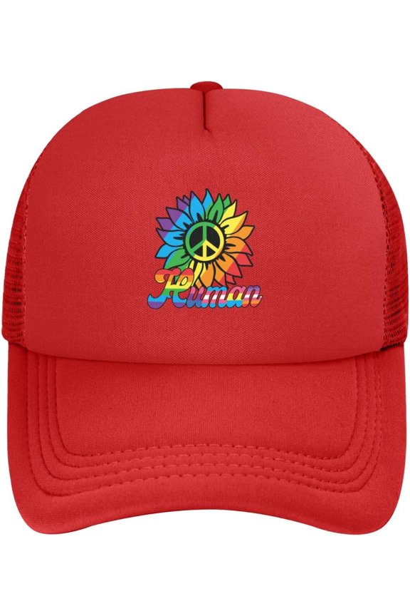 LGBT Pride Month Mesh Hat Human Sunflower Rainbow Trucker Hatgay Pride Lesbian Love Cap for Men Women Black