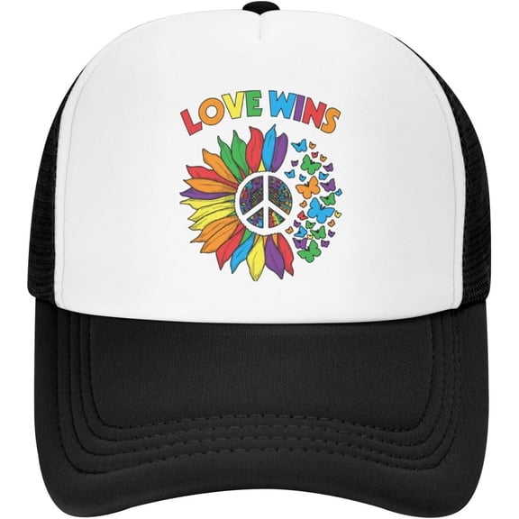 LGBT Pride Month Mesh Hat LGBT Love Sunflower Trucker Hat Gay Pride Lesbian Love Cap for Men Women Black