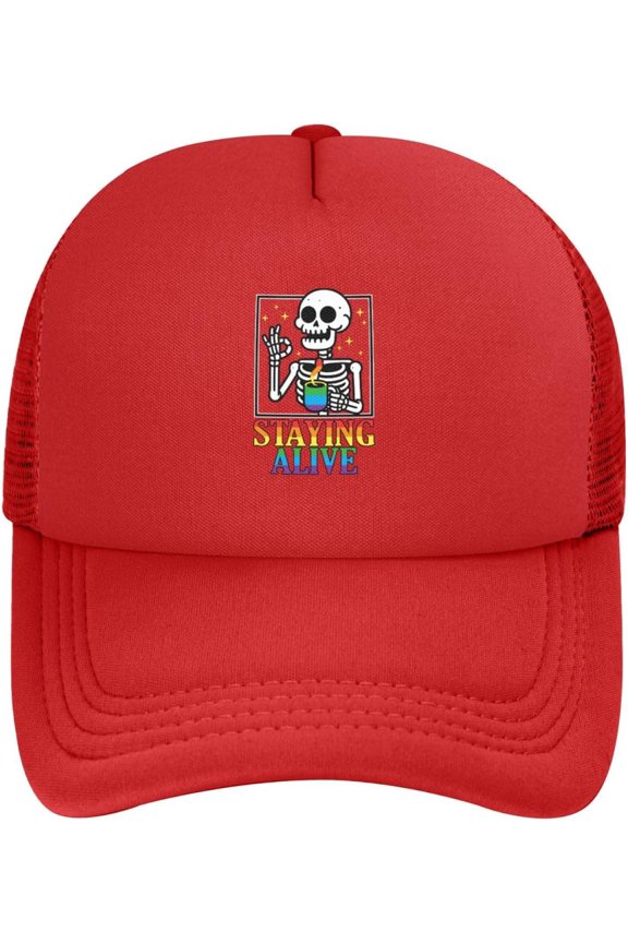 LGBT Pride Month Mesh Hat LGBT Pride Skeleton Trucker Hatgay Pride Lesbian Love Cap for Men Women Black
