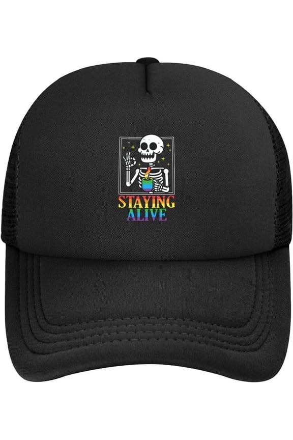 LGBT Pride Month Mesh Hat LGBT Pride Skeleton Trucker Hatgay Pride Lesbian Love Cap for Men Women Black